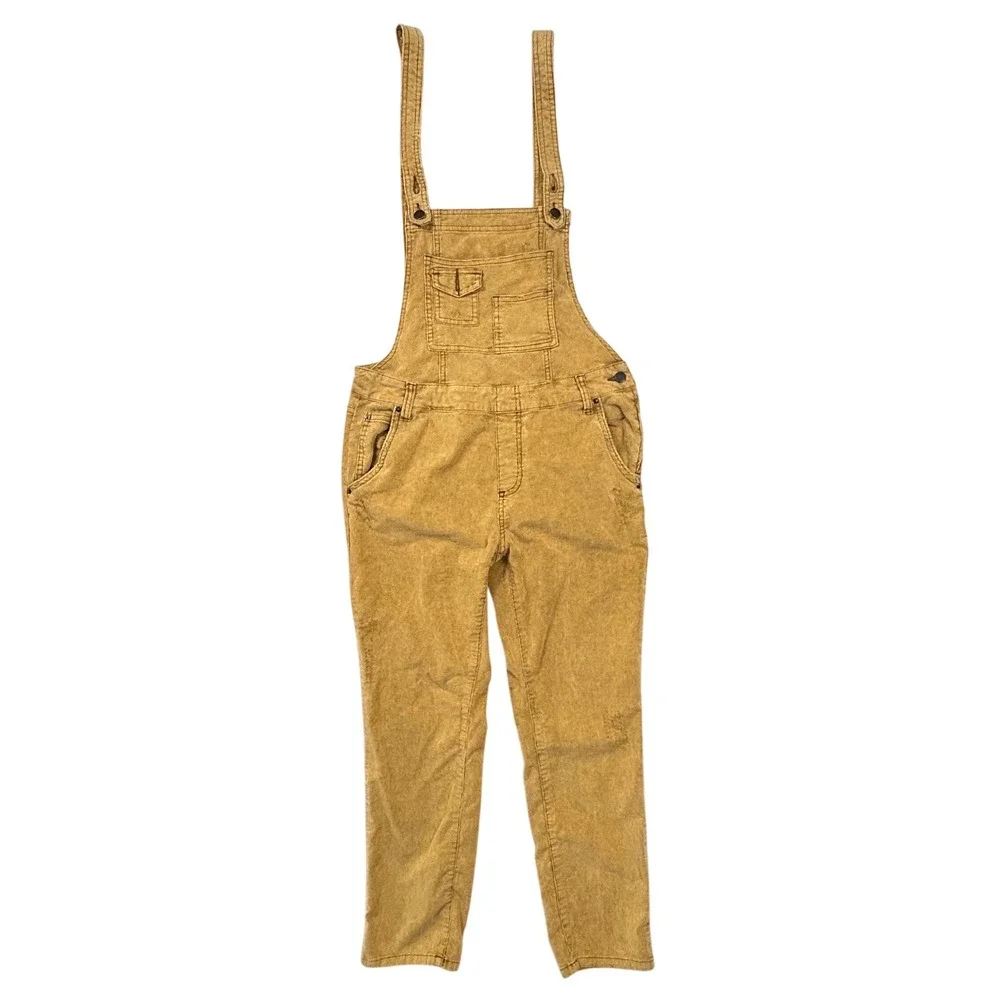 Free People Corduroy Overalls Womens 29 Straight Leg Distressed Mustard Yellow